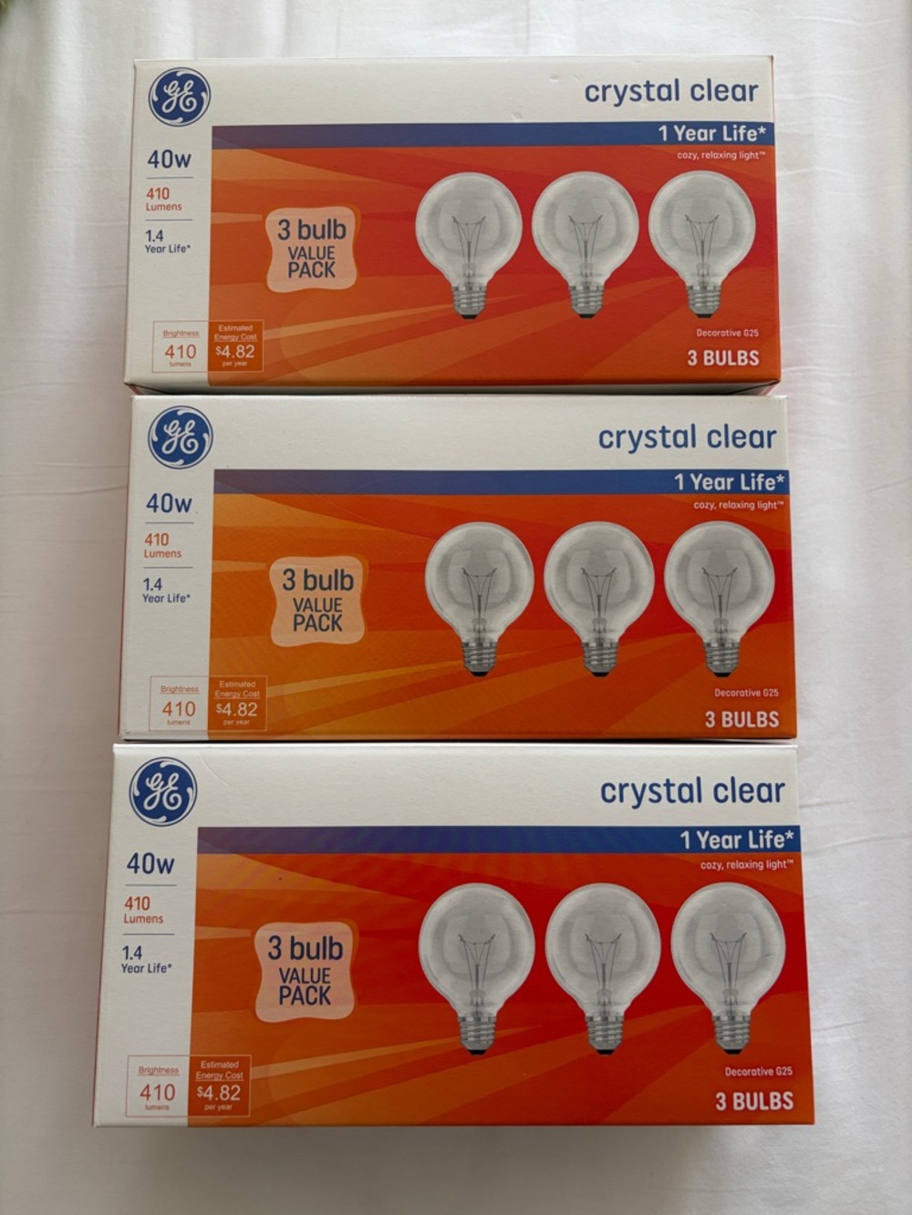 GE Crystal Clear 40W Decorative Bulb 3-Pack — Clear/White (Lot of 3)